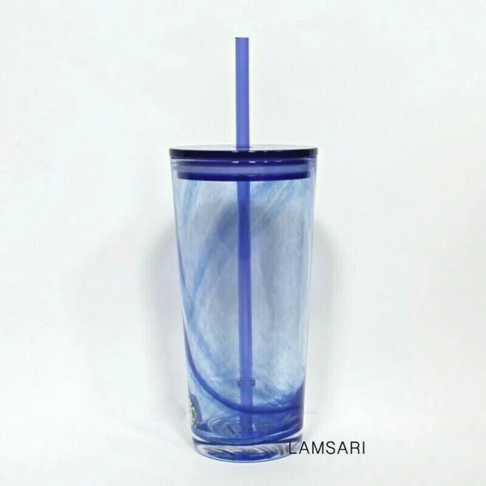 Starbucks Summer 2020 Blue Swirl Glass Tumbler 18 oz